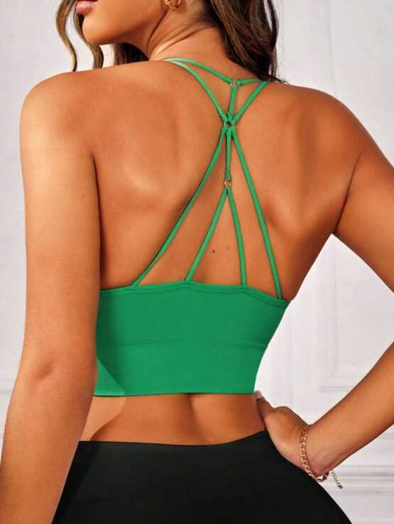 Solid Criss Cross Halter Backless Sports Bra