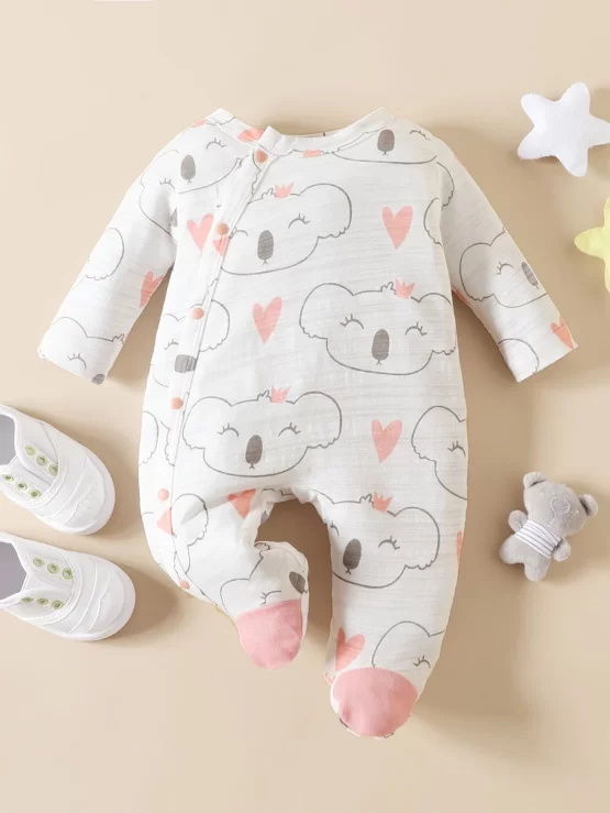 Baby Heart & Cartoon Sleep Graphic Jumpsuit