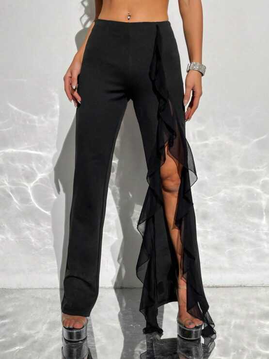 ICON Ruffle Trim Split Thigh Flare Leg Pants