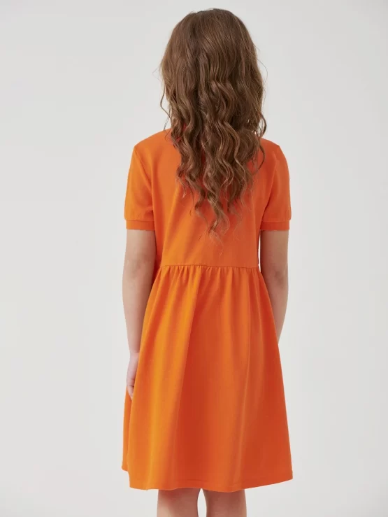 BASICS Girls 100% Cotton Neon Orange Half Button Placket Smock Dress - Image 3
