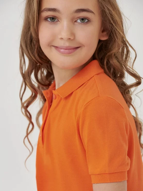 BASICS Girls 100% Cotton Neon Orange Half Button Placket Smock Dress - Image 2
