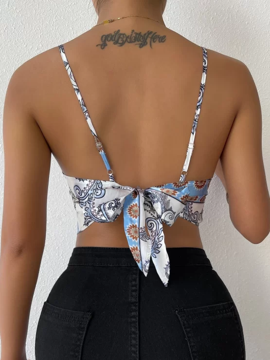 Paisley Print Asymmetrical Hem Tie Back Cami Top - Image 2