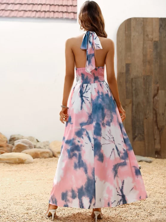 VCAY Tie Dye Shirred Halter Backless Dress - Image 2