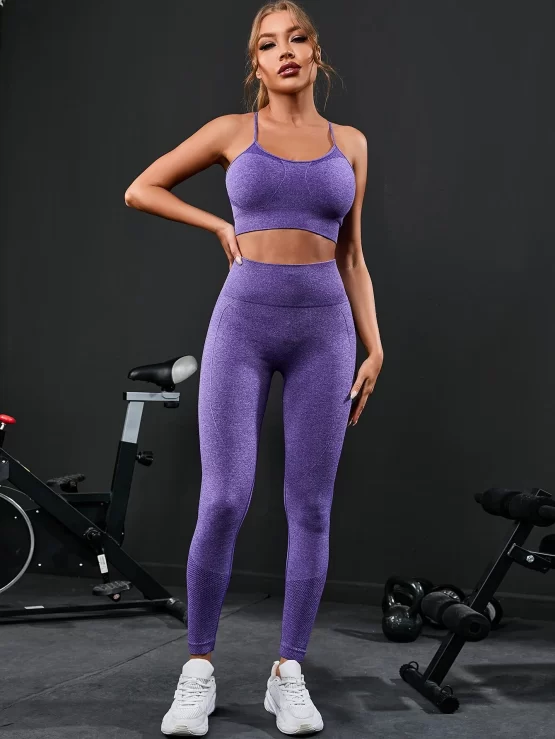 Criss Cross Back Cami Scrunch Butt Leggings Seamless Yoga Sports Set - Image 2