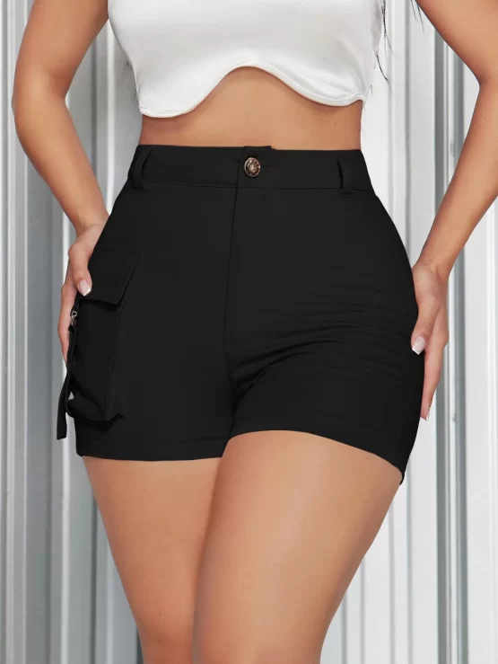 High Waist Side Button Flap Pocket Shorts - Image 2