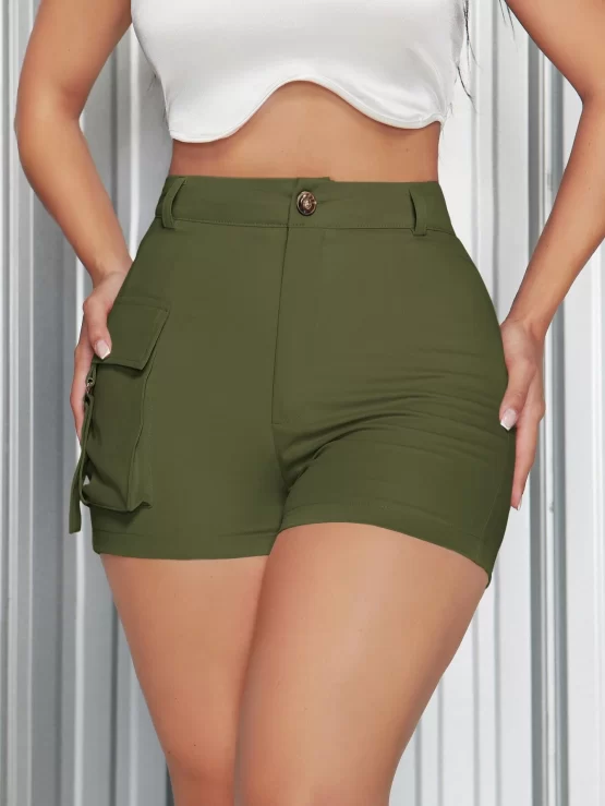 High Waist Side Button Flap Pocket Shorts - Image 5