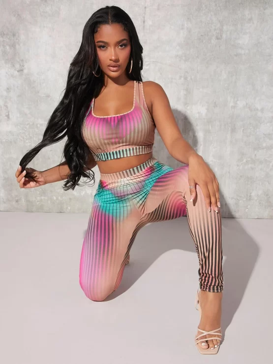Ombre Cut Out Striped Tank Top & Leggings - Image 5