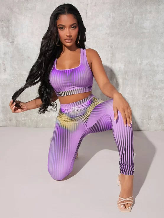 Ombre Cut Out Striped Tank Top & Leggings - Image 3