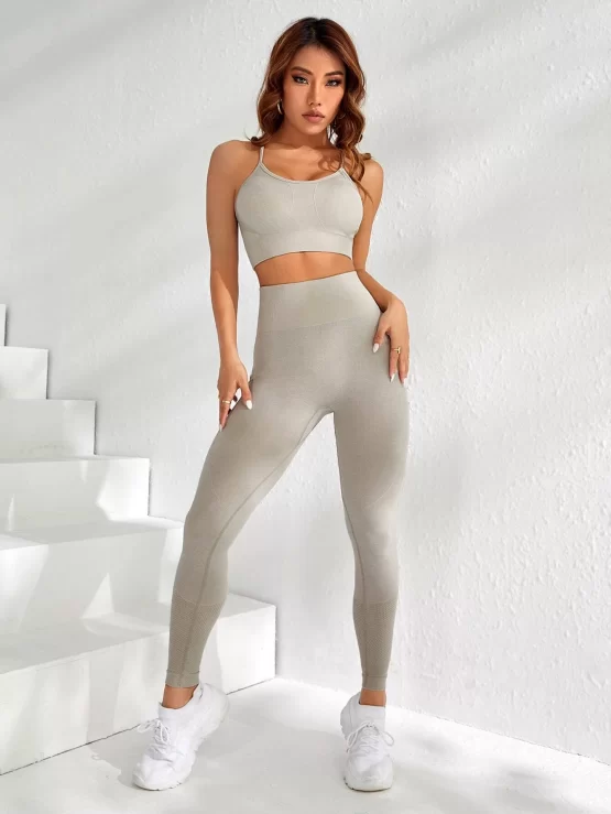 Criss Cross Back Cami Scrunch Butt Leggings Seamless Yoga Sports Set - Image 5
