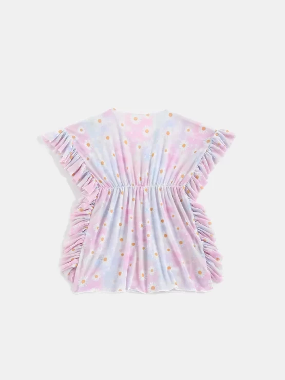 Toddler Girls Tie Dye Floral Ruffle Trim Print Cover Up - Image 2