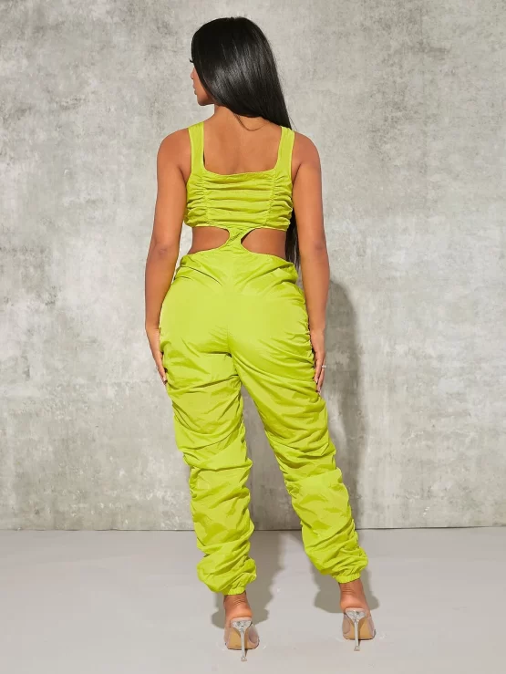 Zip Sexy Cut Out Waist Ruched Front Jumpsuit - Image 2