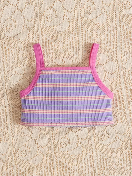 Baby Striped Bow Contrast Binding Front Cami Top - Image 2