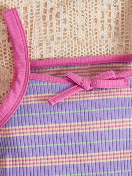 Baby Striped Bow Contrast Binding Front Cami Top - Image 3