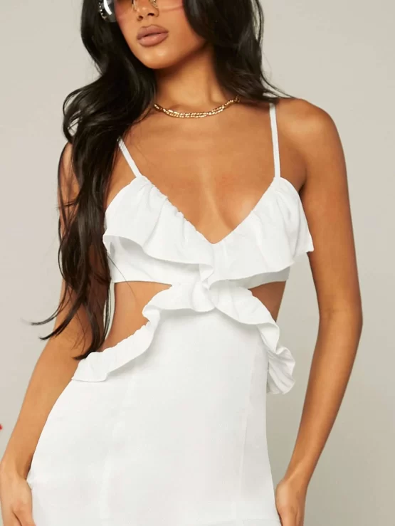 VCAY Ruffle Trim Cut Out Waist Split Thigh Cami Dress - Image 3