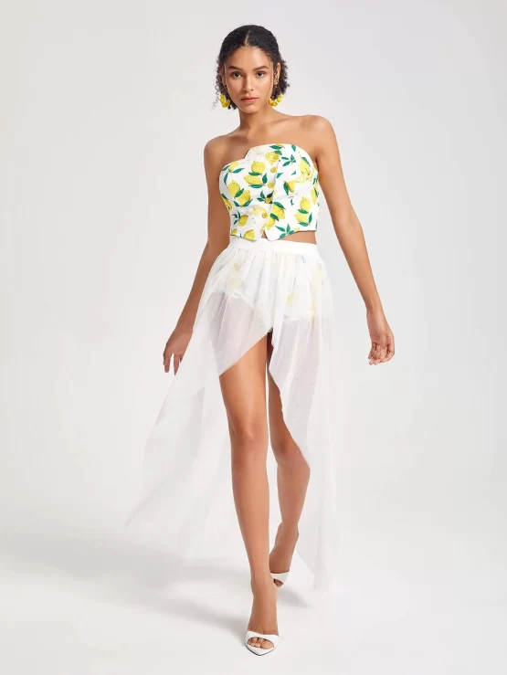 Sara Mezzanotti Lemon Print Tube Crop Top - Image 3