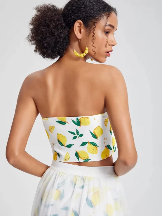 Sara Mezzanotti Lemon Print Tube Crop Top - Image 2