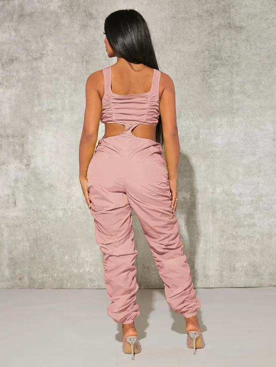 Zip Sexy Cut Out Waist Ruched Front Jumpsuit - Image 6