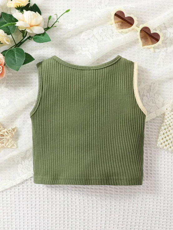 Baby Two Tone Ruched Color Block Tank Front Top - Image 2