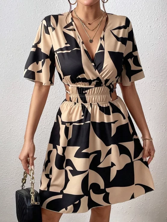 Frenchy All Over Wrap Print Cut Waist Dress - Image 2