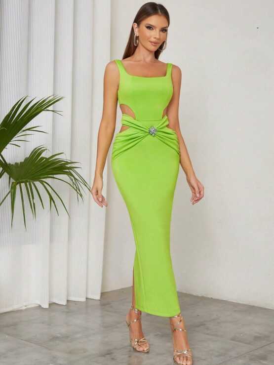 Cut Out Split Twist Waist Cami Bodycon Dress - Image 5