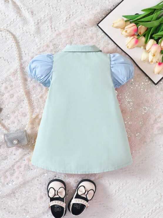 Baby Color Block Collar Puff Shirt Sleeve Dress - Image 2