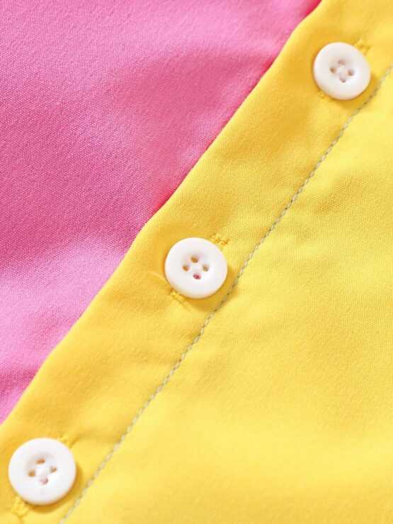Baby Color Block Collar Puff Shirt Sleeve Dress - Image 3