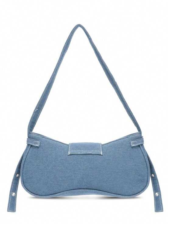 Medium Novelty Bag Blue Buckle Fashionable Denim Decor Bag - Image 3