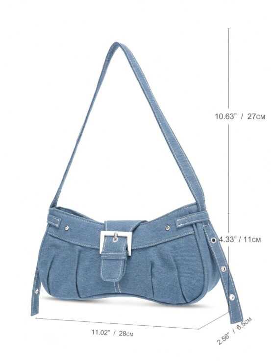 Medium Novelty Bag Blue Buckle Fashionable Denim Decor Bag - Image 2
