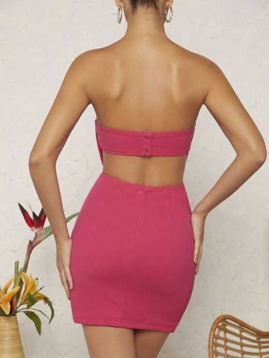 Big Bow Front Split Hem Tube Bodycon Dress - Image 2