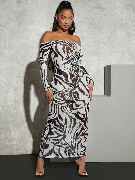 Zebra Striped Print Sexy Tie Backless Dress - Image 3