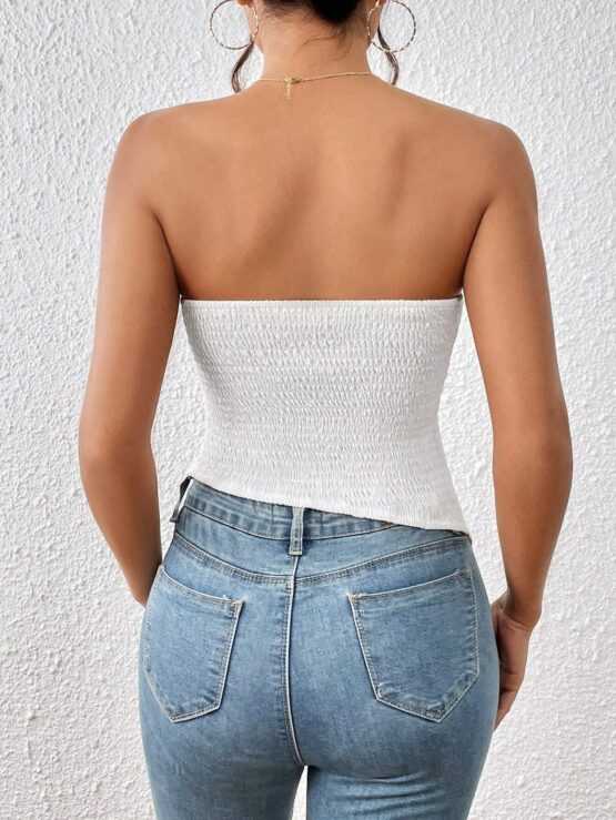 Solid Asymmetrical Slim Fit Hem Tube Cami Top - Image 2