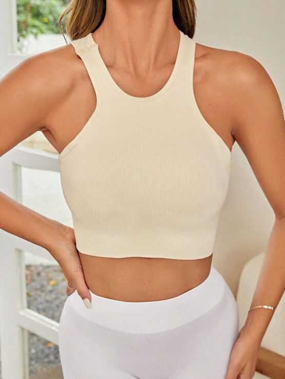 Solid Seamless Neck Backless Sports Bra - Image 3
