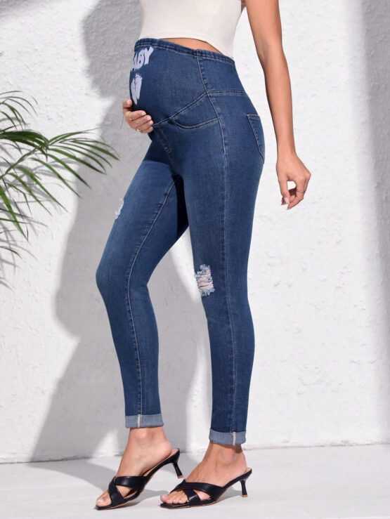Maternity Letter Graphic Ripped Skinny Leg Jeans - Image 3