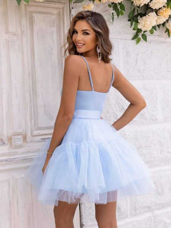 Joyfunear Contrast Mesh Hem Belted Cami Dress - Image 2