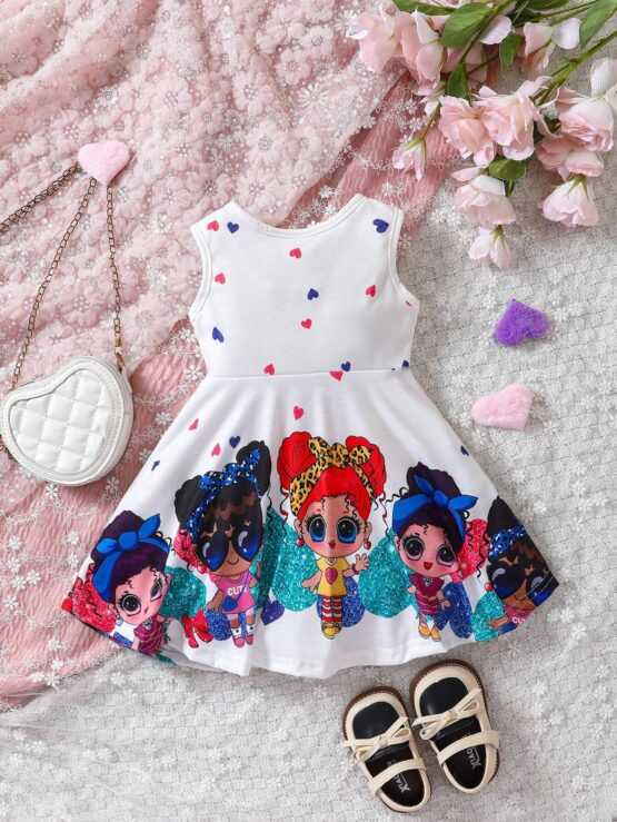 Baby Figure A Line Flared Graphic Trim Dress - Image 2