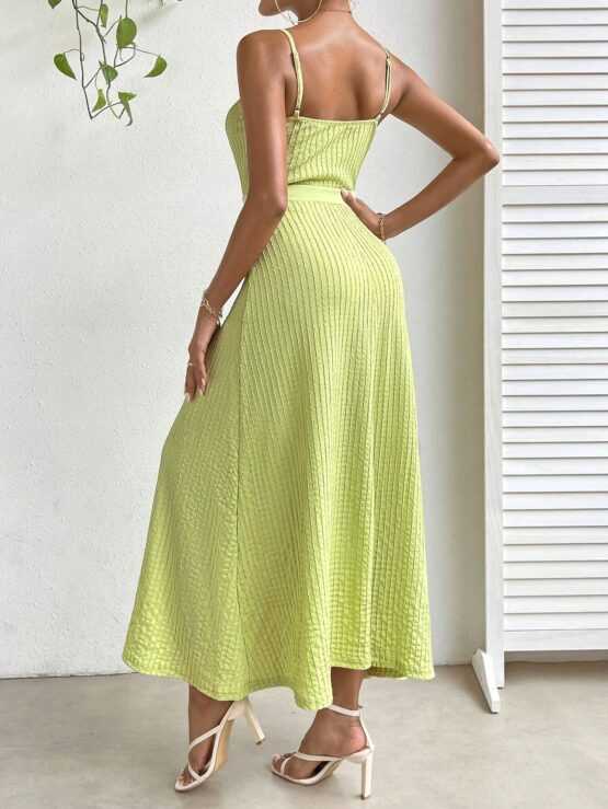 Backless High Waist Flared Solid Cami Dress - Image 2