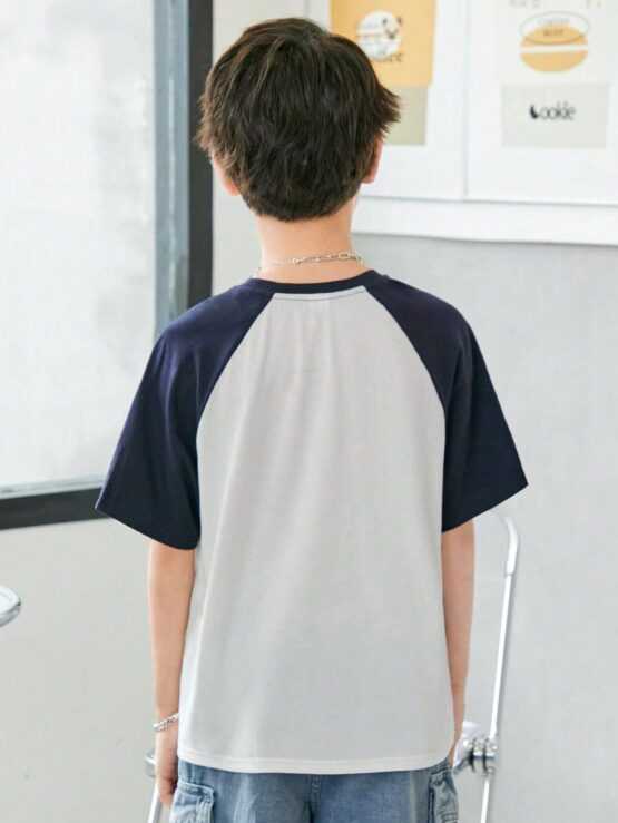 Boys Slogan Print Color Block Padded Shoulder Patchwork Detail Front Tee - Image 2