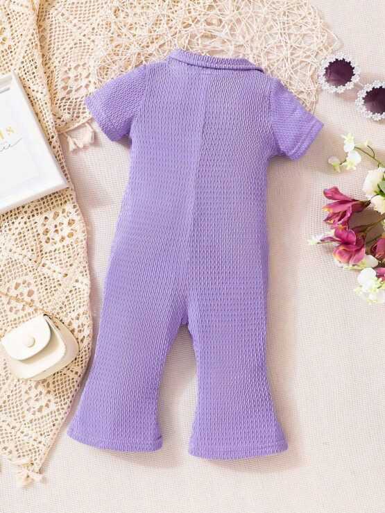 Baby Girl Solid Textured Flare Leg Jumpsuit - Image 2