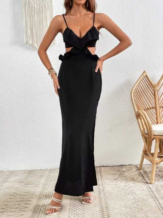 VCAY Ruffle Trim Cut Out Waist Split Thigh Cami Dress - Image 7