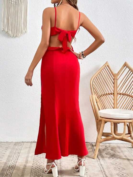 VCAY Ruffle Trim Cut Out Waist Split Thigh Cami Dress - Image 5