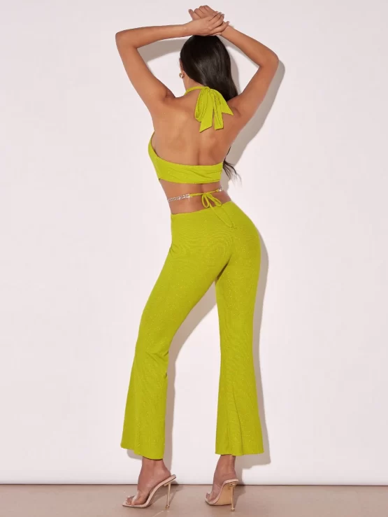 BAE Plunging Neck Backless Halter Flare Leg Jumpsuit - Image 3