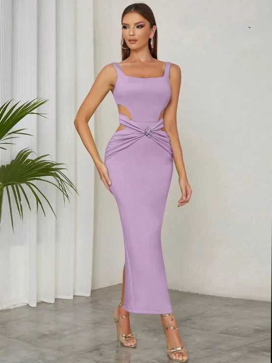 Cut Out Split Twist Waist Cami Bodycon Dress - Image 3