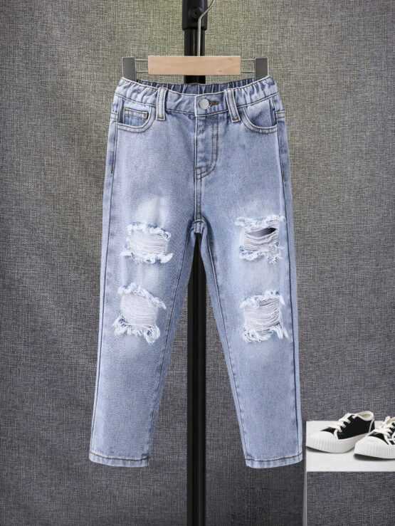 Young Boy Frayed Bleach Wash Ripped Jeans - Image 3