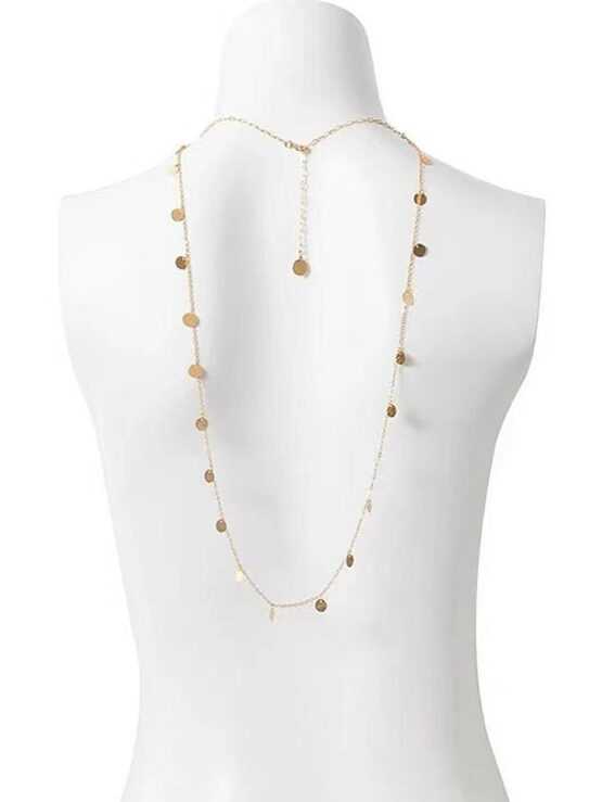Gold Color Metal Body Chain With Simple Glitter Circle Pendant And Back Chain Necklace - Image 3