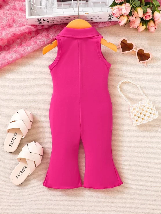 Baby Ruched Button Front Flare Leg Jumpsuit - Image 3