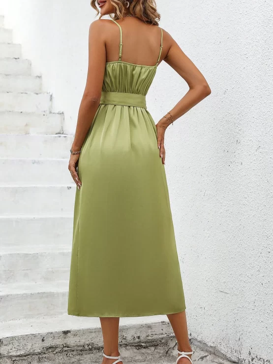 Clasi Draped Collar Belted Satin Cami Dress - Image 3