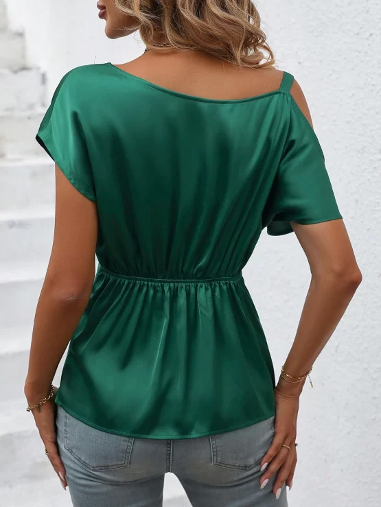 Clasi Asymmetrical Neck Twist Front Satin Blouse - Image 3