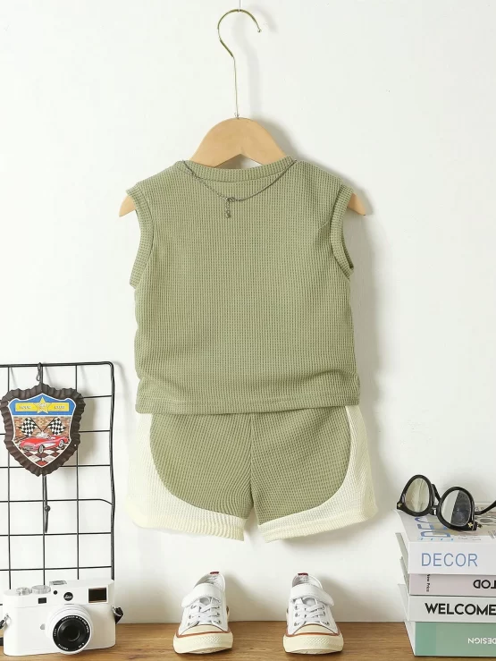 Baby Letter Graphic Tank Top & Two Tone Shorts - Image 2