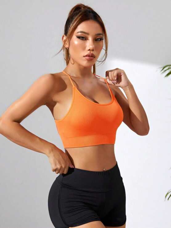 Criss Cross Crossed Seamless Back Sports Bra - Image 3