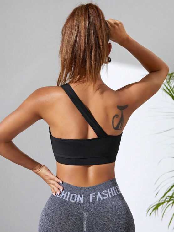 One Shoulder Cut Out Crossed Front Sports Bra - Image 2